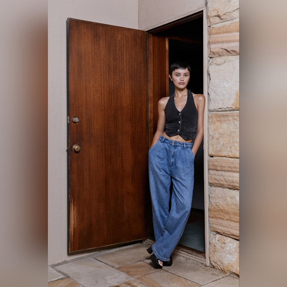 ROLLA'S Chloe Pleated Wide Leg Trousers Jeans In Azure Blue 30 NWT
